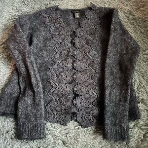 House of Harlow Mohair Wool Lace Cardigan XS Grey